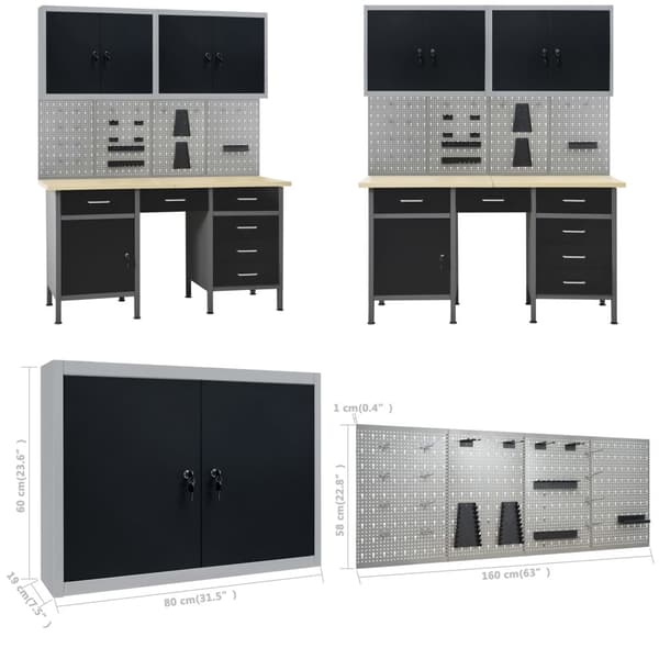 Arbetsbänk med fyra väggpaneler och två skåp - Arbetsbänk - Trädgårdsbänk - Home & Living