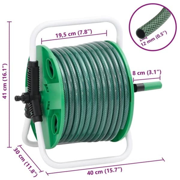 vidaXL fritstående slangetromle med 50 m slange PVC grøn