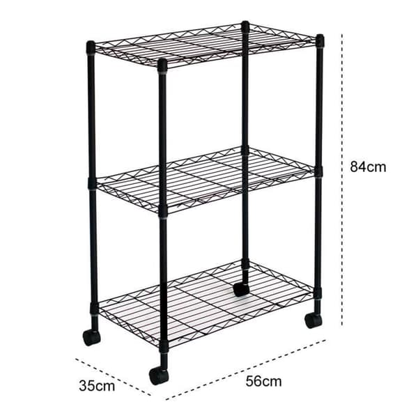 Förvaringshylla med 3 ventilerade våningar och hjul Catter House Klaus 80 - 56x35x80 cm Tung last 105 kg svart stålram