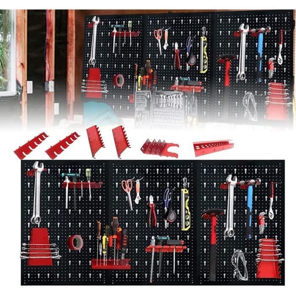 LARS360 Perforerad metallverktygstavla med 17 krokar kit - Mått: 120 x 60 x 2 cm