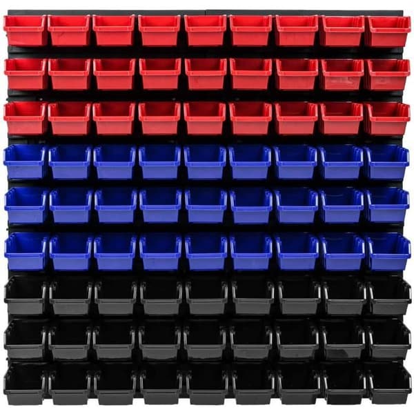 Vägghylla Stapelbara lådor - 772 X 780 MM - 81 delar Verkstadslådor Lagersystem avloppsbricka (röd/blå/svart)