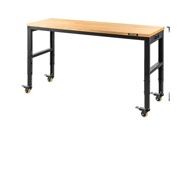 Justerbart Arbejdsbord, 900KG Belastningsevne, Holdbar Egetræsoverflade,48x24in uden hjul