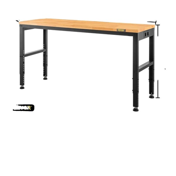 Justerbart Arbejdsbord, 900KG Belastningsevne, Holdbar Egetræsoverflade,48x24in uden hjul