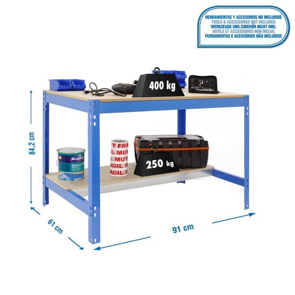 Etabler - BT - BT-3 900 - Blå-trä - 400 kg kapacitet - 250 kg nedre hylla