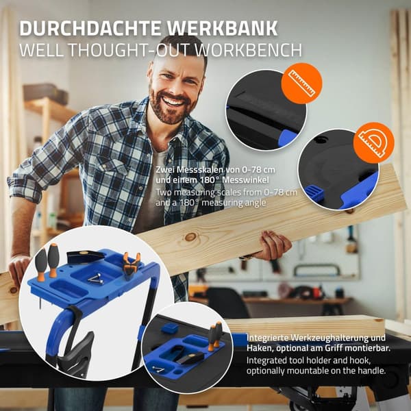 Workbench 7in1 109 cm rullbräda Sågbock Byggnadsställning Handvagn av plast upp till 150 kg med 4 hjul