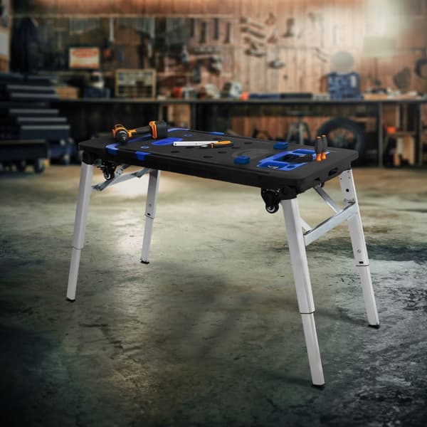 Workbench 7in1 109 cm rullbräda Sågbock Byggnadsställning Handvagn av plast upp till 150 kg med 4 hjul