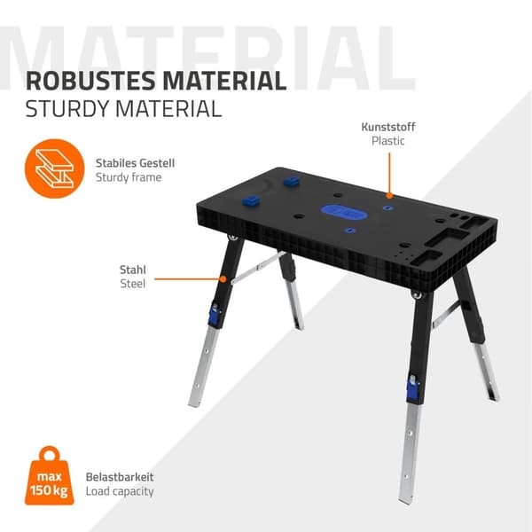Workbench 5in1 rullbräda sågbock byggnadsställning 94 cm tillverkad av plast upp till 150 kg med 4 hjul