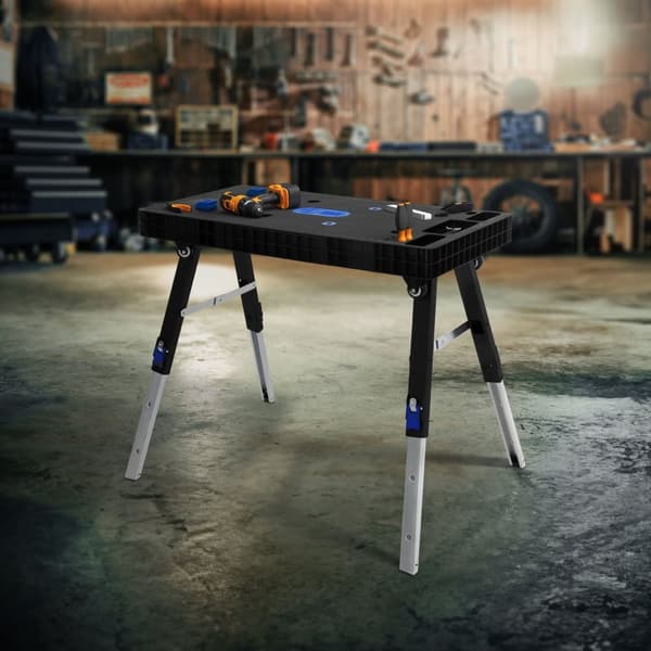 Workbench 5in1 rullbräda sågbock byggnadsställning 94 cm tillverkad av plast upp till 150 kg med 4 hjul