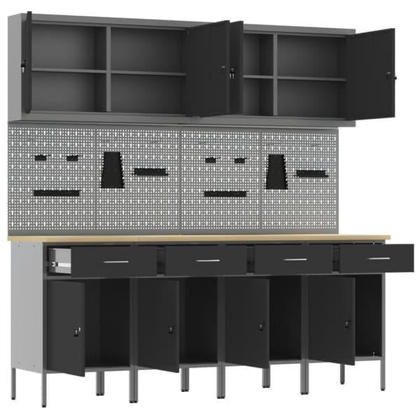 vidaXL 10-delt Arbeidskabinet og Pegboard-sett - Svart MDF og Metall