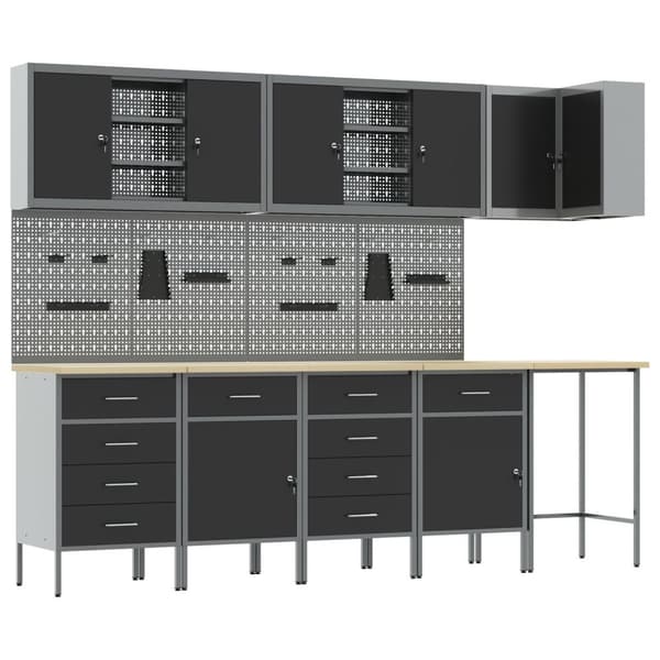 vidaXL 12-delt arbeidskabinet og pegboard-sett svart MDF og metall