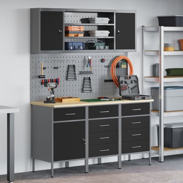 vidaXL Set av 5 Svart Stål Stor Höjdjusterbar
