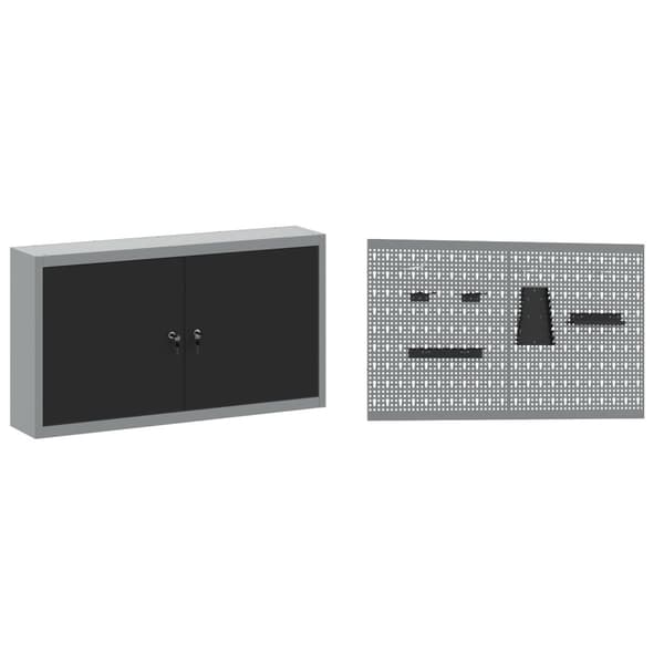 vidaXL 5-delt arbeidskabinetts- og pegboardsett svart MDF og metall