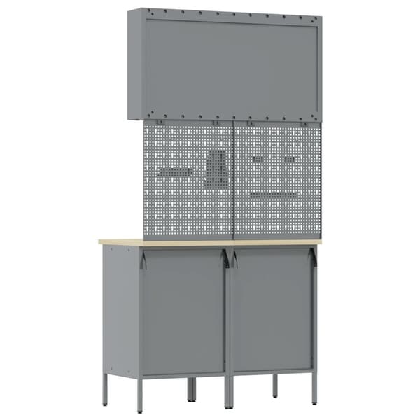vidaXL 5-delt arbeidskabinetts- og pegboardsett svart MDF og metall