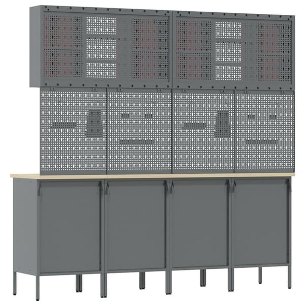 vidaXL 10-delt arbeidskabinet og pegboard sett i rød MDF og metall