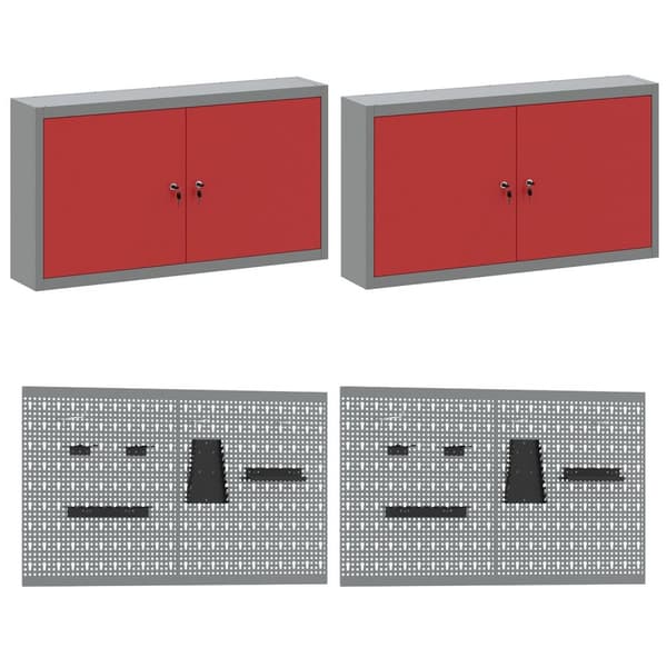 vidaXL 10 Delt Arbeidskabinet og Pegboard Sett Rød MDF og Metall