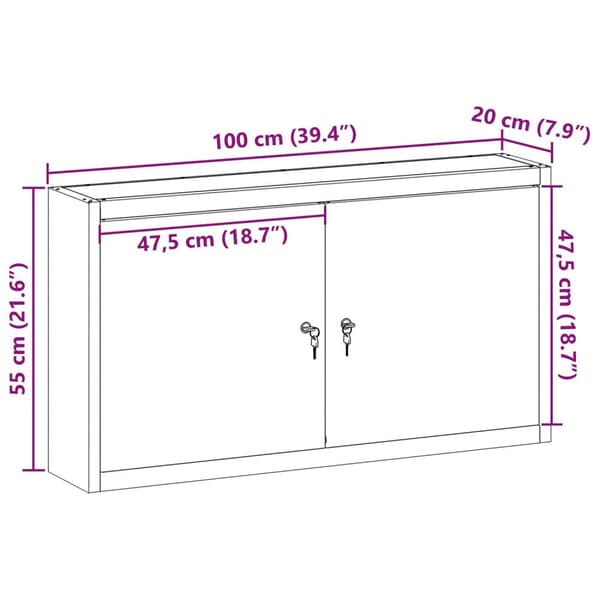 vidaXL Verktøyhylle Veggmontert Svart 100x20x55 cm Stål