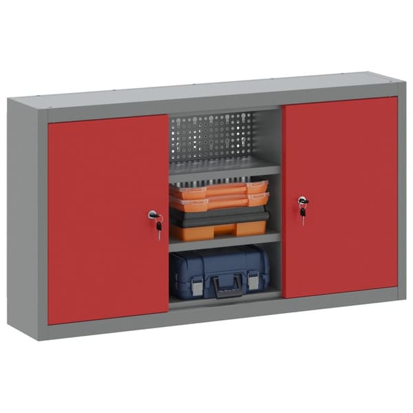 vidaXL Verktøykabinett Veggmontert med Pegboard Rød 100x20x55 cm Stål