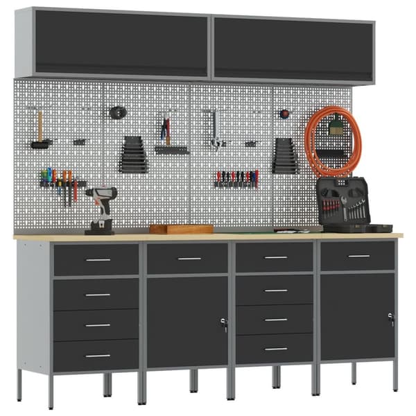 vidaXL 10-delt arbeidskabinet og pegboard sett svart MDF og metall