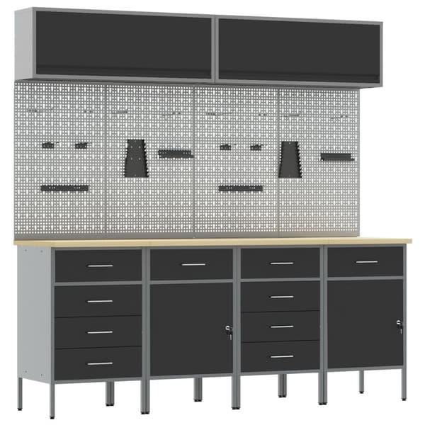 vidaXL 10-delt arbeidskabinet og pegboard sett svart MDF og metall