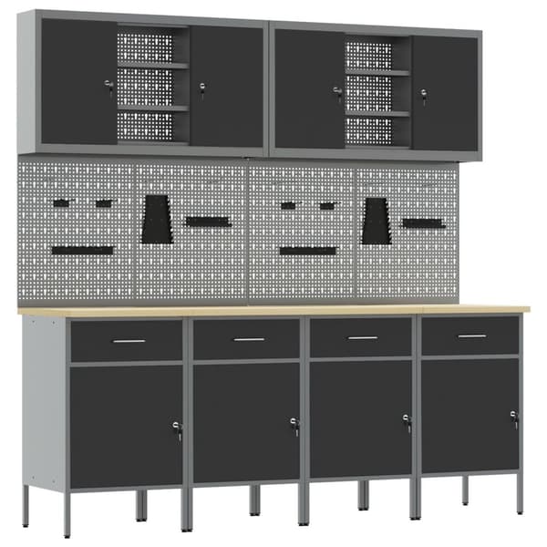 vidaXL 10-delt arbeidskabinett- og pegboard-sett i svart MDF og metall