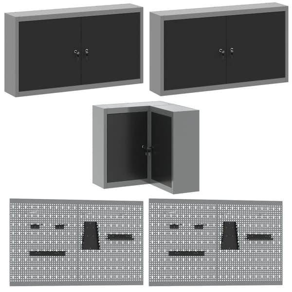 vidaXL 12-delt arbeidskabinet og pegboard-sett i svart MDF og metall
