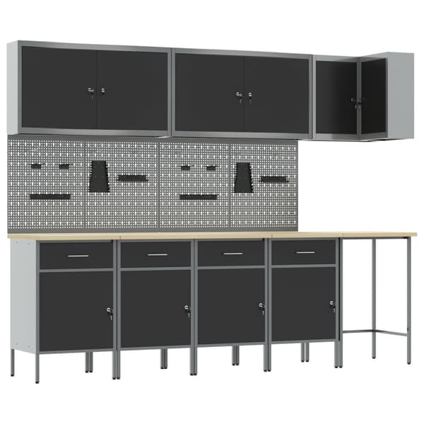 vidaXL 12-delt arbeidskabinet og pegboard-sett i svart MDF og metall
