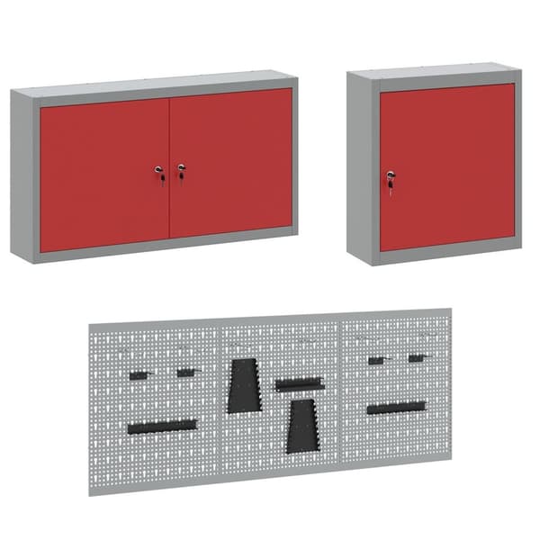 vidaXL 8 Deler Arbeidskabinet og Pegboard Sett Rød MDF og Metall