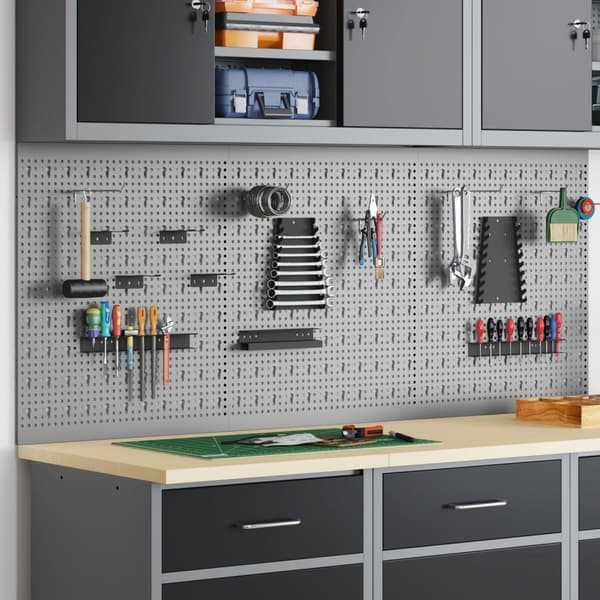 vidaXL Pegboards - 3-pakning med 15 tilbehør, Grå, 150 x 60 cm, Stål