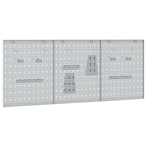 vidaXL Pegboards - 3-pakning med 15 tilbehør, Grå, 150 x 60 cm, Stål