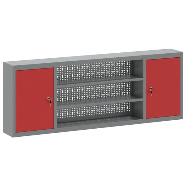 vidaXL Verktøyskap Vegghengt med Pegboard Rød 150x20x55 cm Stål