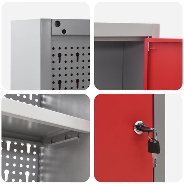 vidaXL Verktøyskap Vegghengt med Pegboard Rød 150x20x55 cm Stål