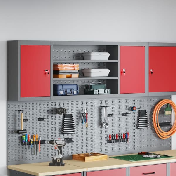 vidaXL Verktøyskap Vegghengt med Pegboard Rød 150x20x55 cm Stål