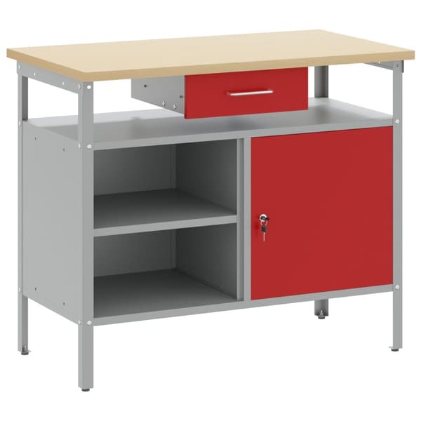 vidaXL Arbeidsbenk med Låsbart Dør Rød 100x55x85 cm Stål