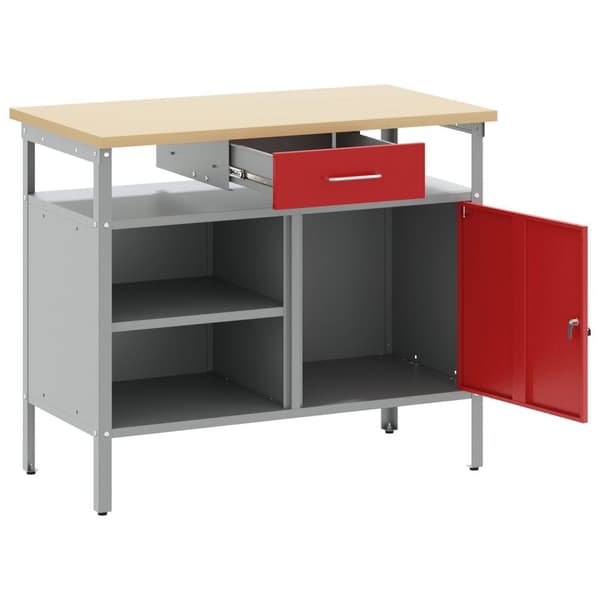 vidaXL Arbeidsbenk med Låsbart Dør Rød 100x55x85 cm Stål