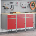 Miniatyrbilde 5 av 11: vidaXL Arbeidsbenk 3 stk Rød og Grå Laget av Tre og Stål
