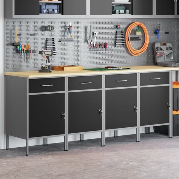 vidaXL Arbeidsbord 4 stk Svart og Grå Konstruert Tre og Stål