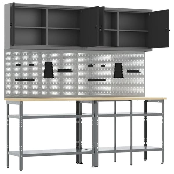 vidaXL Set av 6 Grå Stål Verktygsväggpanel Rektangulär Industriell