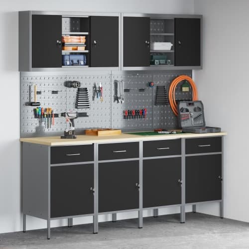 10-delars arbetsbänk och pegboardset i svart MDF och metall