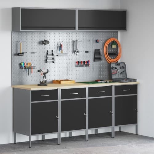 10-delars arbetskabinet och pegboard-set svart MDF och metall