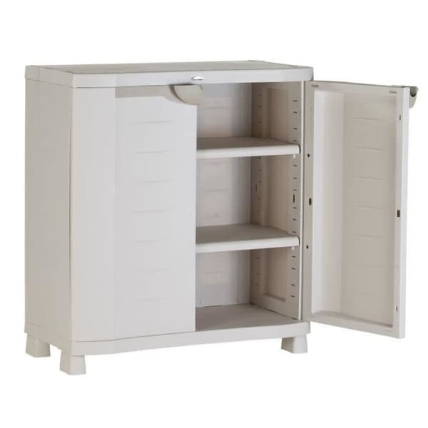 PLASTIKEN lågt förvaringsskåp i harts - 2 stora hyllor - l 90 x d 45 x h 100 cm - Space SAVER-sortiment