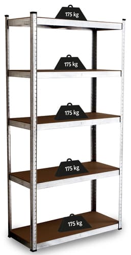 Zeus metallagerreol 180 x 90 x 40 5 hylder galvaniseret, høj lasteevne 875 kg!