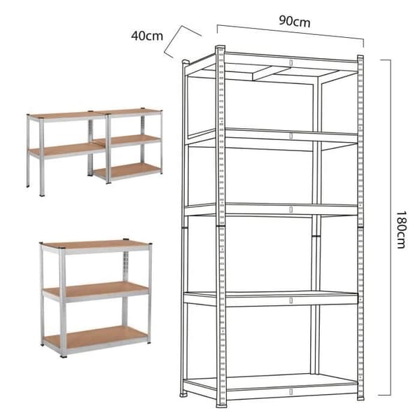Grönblå metallförvaringsskåp GB378 hylla 175kg x5 180x90x40cm, galvaniserad, hopfällbar, MDF