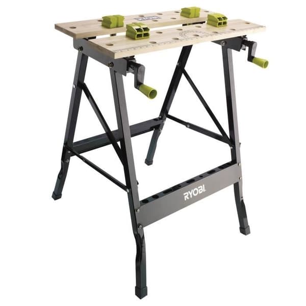 RYOBI - Hopfällbar arbetsbänk i bambu 605 x 625 x 755 mm - 6 kg - Levereras med 4 käftar och 1 servicenyckel - RWB01