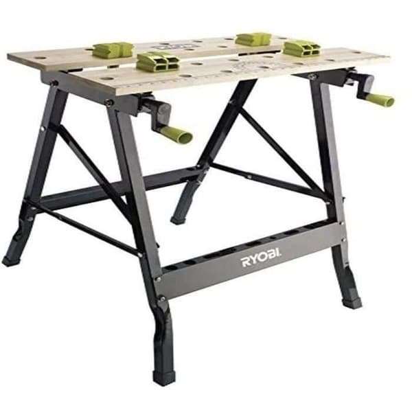 RYOBI - Hopfällbar arbetsbänk i bambu 605 x 625 x 755 mm - 6 kg - Levereras med 4 käftar och 1 servicenyckel - RWB01