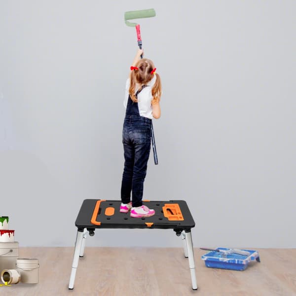 7-i-1 Multifunktionell Arbetsplattform, Justerbar Höjd 52-78 cm, 250 kg Lastkapacitet,128cm