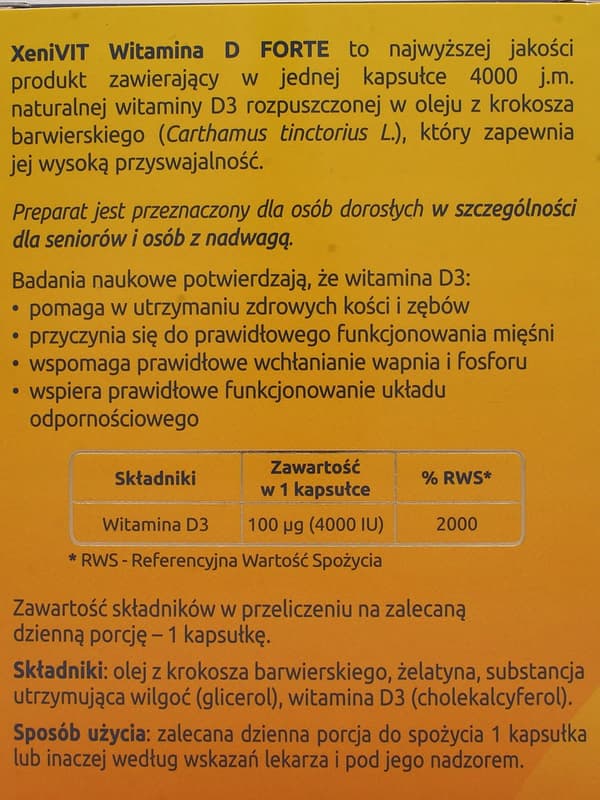 XENIVIT Vitamin D3 Forte 4000 IE 120 kapslar
