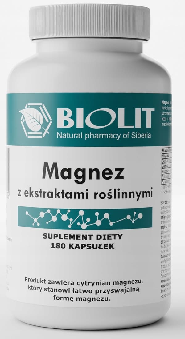 MAGNESIUM MED VÄXTEXTRAKT magnesiumcitrat BIOLIT 180 kapslar