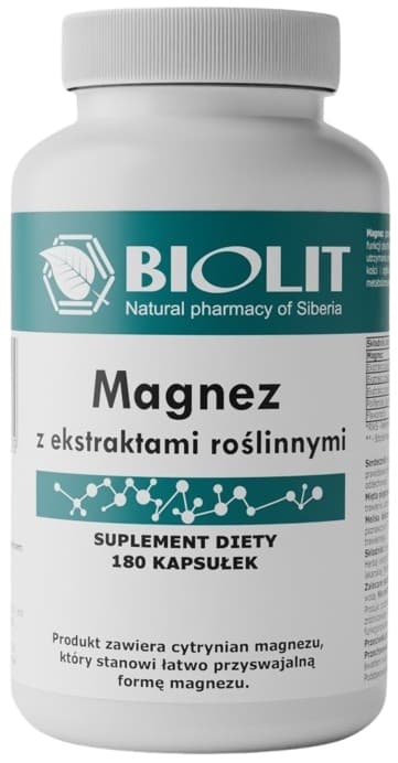 MAGNESIUM MED VÄXTEXTRAKT magnesiumcitrat BIOLIT 180 kapslar