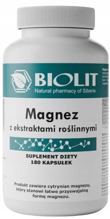 MAGNESIUM MED VÄXTEXTRAKT magnesiumcitrat BIOLIT 180 kapslar