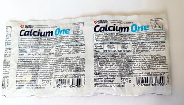 Calcium One CALCIUM benmuskler Rodzina Zdrowia 12 brustabletter